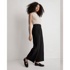 Madewell The Harlow Wide Leg Size Petite 8 Black Ankle Modal Career Pleated Pant